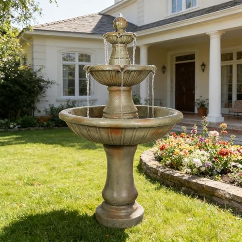 Image of Naturefalls 51.5 inch Water Fountain Outdoor - Large Waterfall Fountain Outside, 3-Tiers Cascading, Fiber Reinforced Concrete, Indoor and Outdoor Fountain for Garden, Patio, Backyard, Lawn, Yard Decor