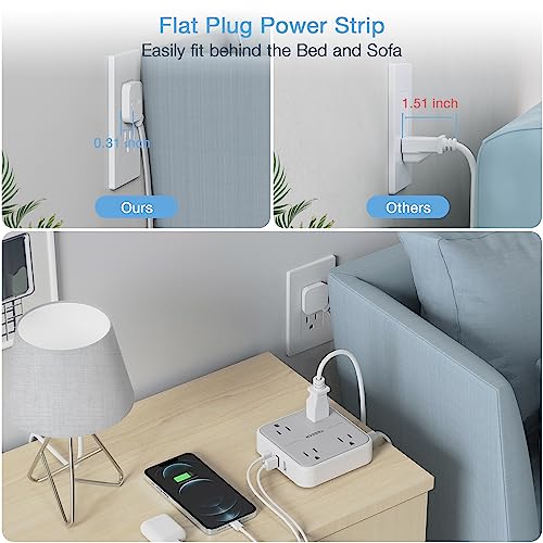 Tessan Flat Extension Cord 10 Ft, Tessan Ultra Thin Power Strip Under Carpet With 3 Usb Wall Charger thumb #1