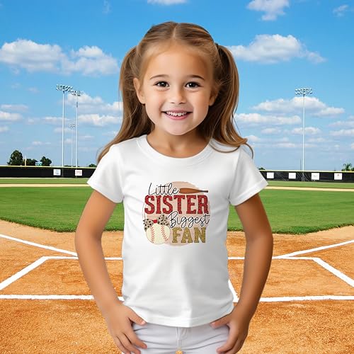 Litte Sister Biggest Fan #1 Kids Shirts, YS-YXL, Girls, Ball with Bow, Glitter Print, Game Day, Great to Wear at The Ballpark2