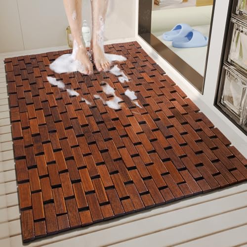 Alfombrilla de baño de bambú antideslizante, versátil para uso en interiores y exteriores, perfecta para bañeras, camping, cocina, sauna, elegante accesorio de baño de madera