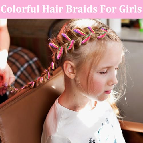 KEYRI 70 PCS Hair Braids for Kids Colorful Wrap String Rainbow Extensions Color Rope Band Braiding DIY Ponytail Styling Accessories for Girls Women (Gradient Color) - Image 4