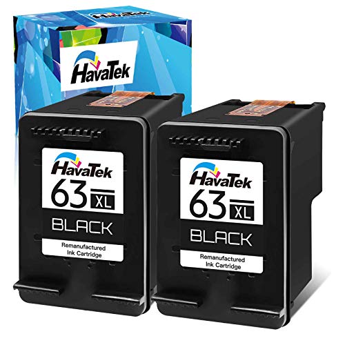 HavaTek Remanufactured Ink Cartridge Replacement for HP 63 63XL Use for HP Envy 4520 4512 4516 OfficeJet 3830 4650 5255 5258 4652 5200 4655 5252 Deskjet 3630 1112 3634 3632 2132 3639 Printer(2 Black)