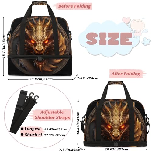 Large Weekender Overnight Bags Cool Animal Dragon Travel Duffel Bag for Women Men Gym Bag With Shoe Compartment Foldie Travel Tote Bag Carry On Personal Item Bag for Travel Gym Sports2