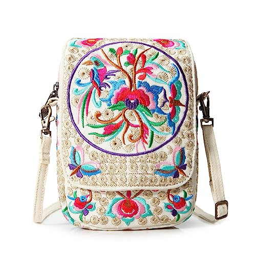 Goodhan Vintage Women Mini Crossbody Bag Cellphone Pouch Small Handbag Coin Purse Beige Purse