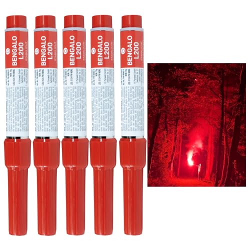 5 Bengalos L200 mit Reisszündung Signalfackel in Rot Gelb Grün Lila Weiß von Pyroweb I Feuerwerk Pyrotechnik der Kategorie 1 (Rot)