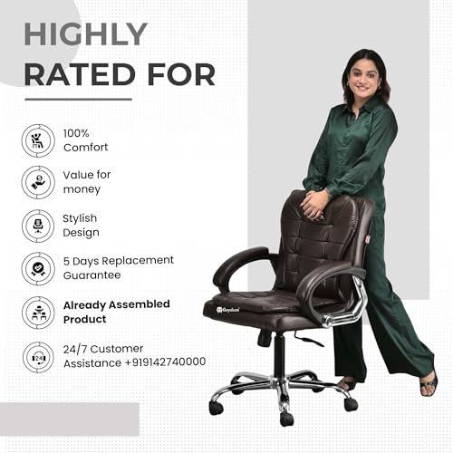 Image of Comfortable Ergonomic Revolving Medium Back Office /Home Study Revolving Chair Leatherette Chair (1, Coffee, Standard)