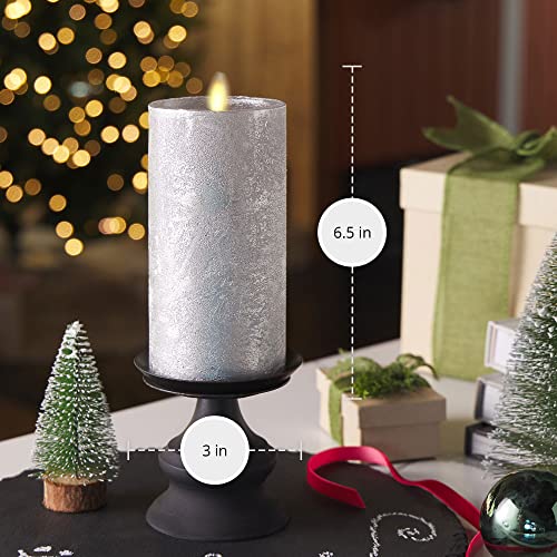Image of Luminara Realistic Artificial Flame Frosted Silver Metallic Glitter Candle (3 x 6.5-inch) Moving Flame LED Battery Operated Lights - Unscented - Remote Sold Separately
