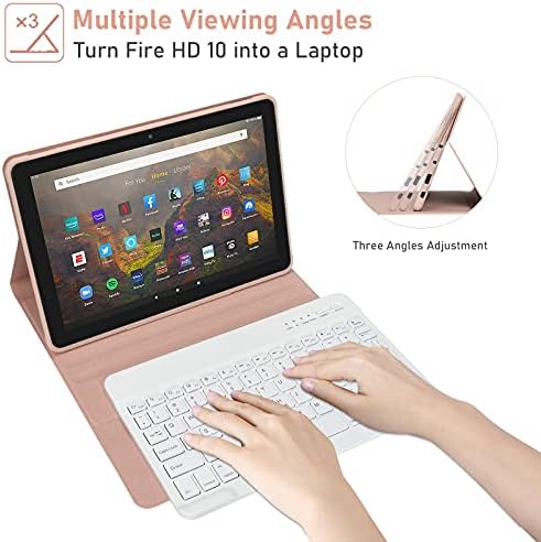 Fire HD 10 Tablet Keyboard Case with Detachable Removable Wireless Bluetooth Keyboard with Auto Wake/Sleep Compatible with Fire HD 10 and Fire HD 10 Plus (11th Generation 2021 Release)-Champagne