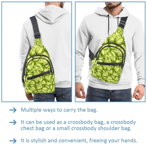 Mochila bandolera tipo pecho con diseño de hojas verdes y tamaño compacto 3