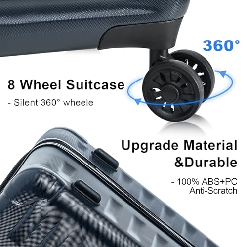 3 Piece Hardshell Luggage Set with Spinner Wheel, Checked Luggage Set with TSA Lock for Men Women Travel, Lightweight, Expandable (20in/24in/28in) (Navy Blue)3