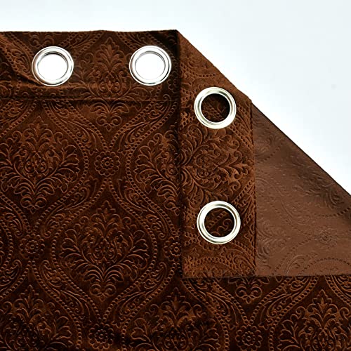 Image of Suede Velvet Embossed Room Darkening Door Curtain for Living Room, Bedroom, Hallway, 8 feet Long, Brown, Set of 1