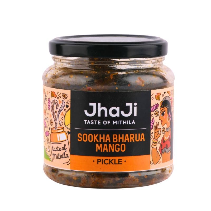 Sponsored Ad - JhaJi - Taste of Mithila Aam ka Sookha Bharua Achar | Dry Stuffed Mango Pickle, Bihari Style | Homemade, Sun-Dried, Tangy & Salty | With Little Oil & Bold Masala | 500G Plastic Jar