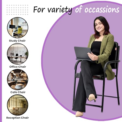 RATISON Chair Office Study Computer Library Visitor Chair with Arm Rest with Iron Frame and Cushion Seat Back, Chair Without Wheels - Black - Image 5