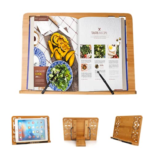 𝗔𝘁𝗿𝗶𝗹 𝗱𝗲 𝗕𝗮𝗺𝗯𝘂 𝗽𝗮𝗿𝗮 𝗟𝗶𝗯𝗿𝗼𝘀. Soporte de Lectura de Madera. Atril Multifunción, Portátil, Ajustable y Plegable, para Libros de Cocina, Documentos, Portátil, Tableta o iPad.