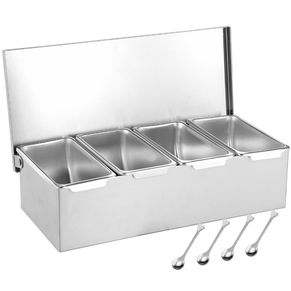 Aycdl 12.2X5.9x3.5in Stainless Steel Spice Rack Set - Versatile Countertop Organizer With Multiple Compartments For Seasonings And Utensils,