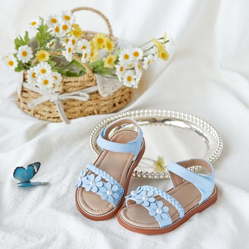 Image of Kolan Toddler Girl Sandals Open Toe Flat Princess Dress Shoes Little Kids