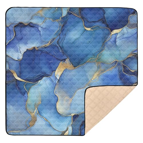 Alfombra de juego antideslizante grande para bebés y exteriores, diseño de mármol, color azul real, para interiores y exteriores, portátil, acolchada, para bebés, niños pequeños, 50 x 50 pulgadas