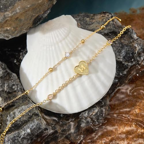 Cicy Bell Gold Initial Bracelets for Women Dainty 18K Gold Plated Layered Cubic Zirconia Bracelet Personalized 26 Alphabet Monogram Charm Bracelet4