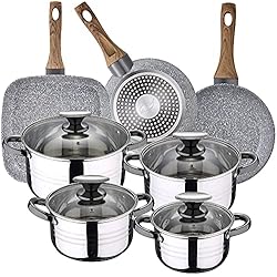 Cazuelas San Pietro Opiniones Bateria de cocina 8 piezas SAN IGNACIO Dina, acero inoxidable, con juego sartenes (18/22 cm) y grill 28x28 cm SAN IGNACIO Daimiel en aluminio forjado