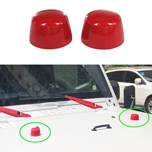 MOEBULB Windshield Stops Front Hood Loop Protective Cap Cover Compatible for 2007-2017 Jeep Wrangler JK（ Stops Loop Cap, Red ）