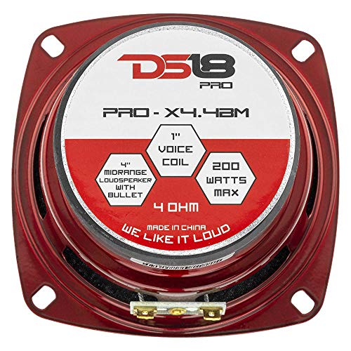 Ds18 Pro-X4.4Bm Loudspeaker - 4", Midrange, Red Aluminum Bullet, 200W Max, 100W Rms, 4 Ohms - Premium Quality Audio Door Speakers For Car Or Truck Stereo Sound System (1 Speaker) #TOP4
