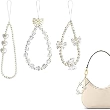 ZORBES® 3Pcs Fashion Phone Chains for Girls Women White Sweetly Stylish Bow Charm Beaded Phone Charm Phone Lanyard for Phone Case Decorative Pearl Phone Chains