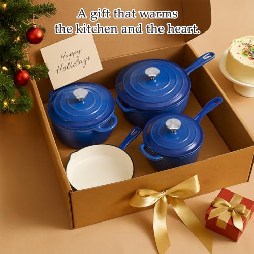QuliMetal Nonstick Enameled Cast Iron Cookware Set, 4-Pcs Pots and Pans with Lid, Healthy Round Dutch Oven Pot for Sourdough Bread Baking, Oven Safe up to 500° F or on All Stovetop by QuliMetal - Image 6