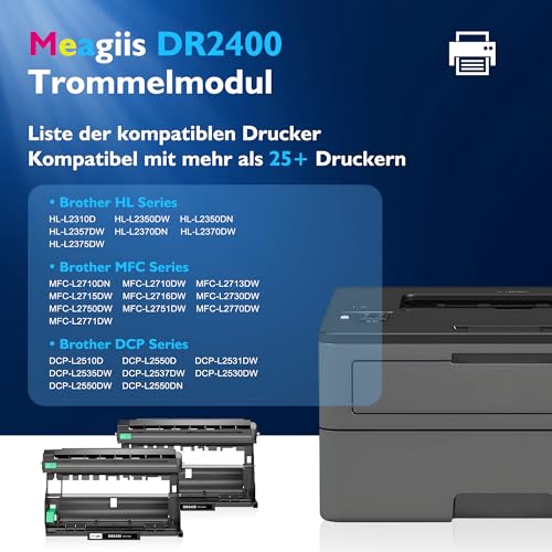 Meagiis DR2400 Trommel Kompatibel für Brother DR2400 DR-2400 Trommel für Brother DCP-L2530DW DCP-L2510D HL-L2350DW HL-L2310D HL-L2357DW MFC-L2710DW MFC-L2710DN MFC-L2730DW MFC-L2750DW (2 Packung)
