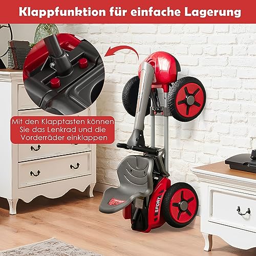 GOPLUS 12V Elektrisches Kinderfahrzeug, Gokart mit verstellbarem Lenkrad und Sitz, LED-Lichter, Klappbares Design, Tretauto zum Reiten für Jungen und Mädchen von 2-5 Jahren (Rot) – Bild 6