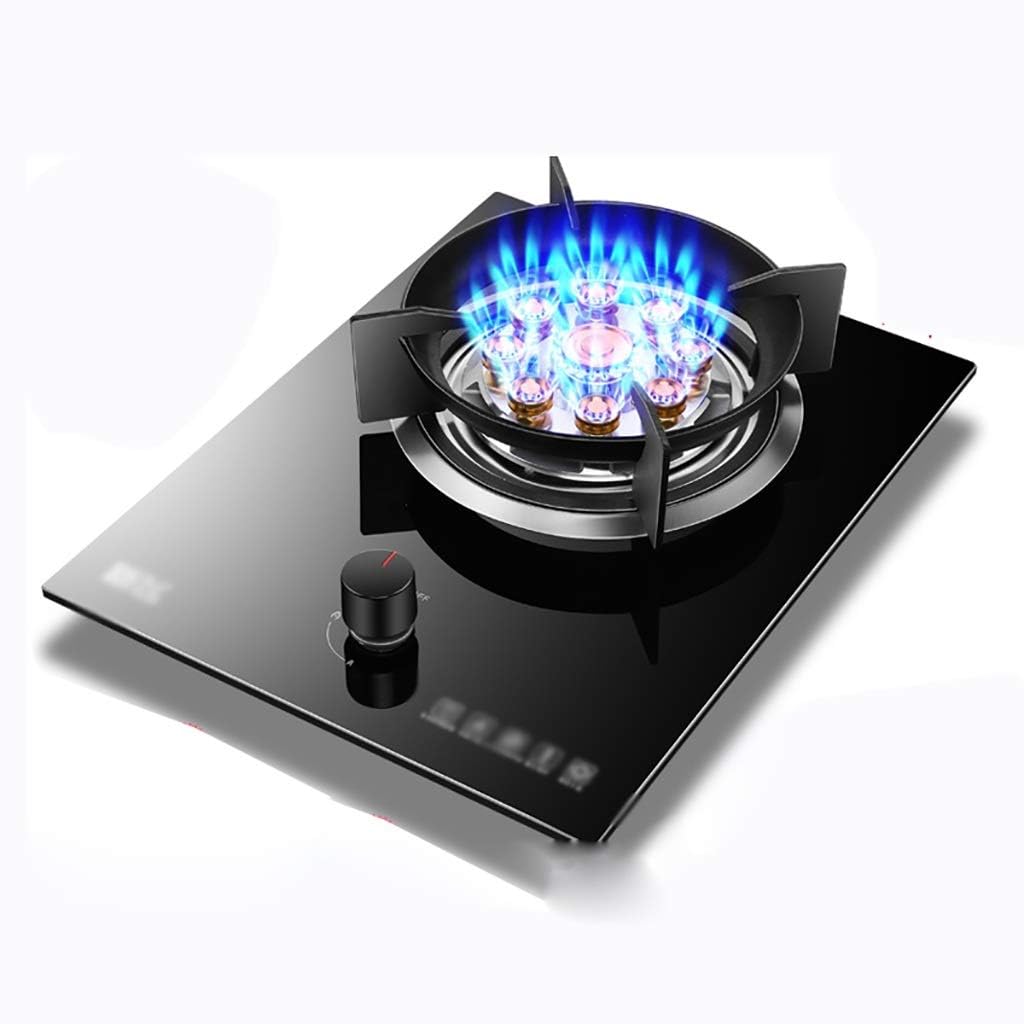 Black Tempered Glass Gas Cooktop,Smart Timing/Rotation Button/Flameout Automatic Protection Built-In Single Stove(Black) (Black)