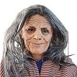 x-merry toy Halloween Realistic Mask Old Women Helmet Creepy Female Full Head Latex Masks Scary Wrinkle Human Cosplay Costume Party Props