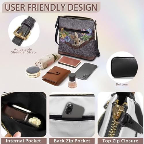 Image of Leather Women Crossbody Hobo Bag Satchel Purse Handbag with Adjustable Shoulder Strap and Zipper Pockets