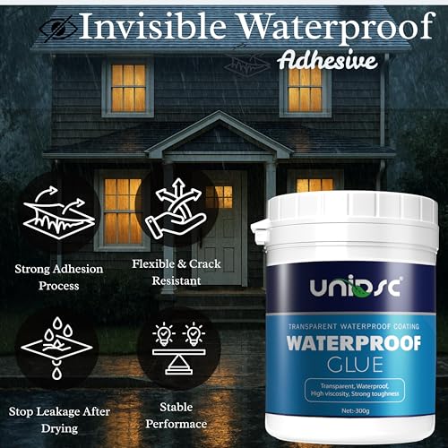 Image of UNIDSC Transparent Waterproof Glue with Brush, 300 gm Pack of 1 Transparent Glue for Roof Leakage, Crack Seal, Water Leakage Solution, Waterproofing for Pipe, Wall, Tiles