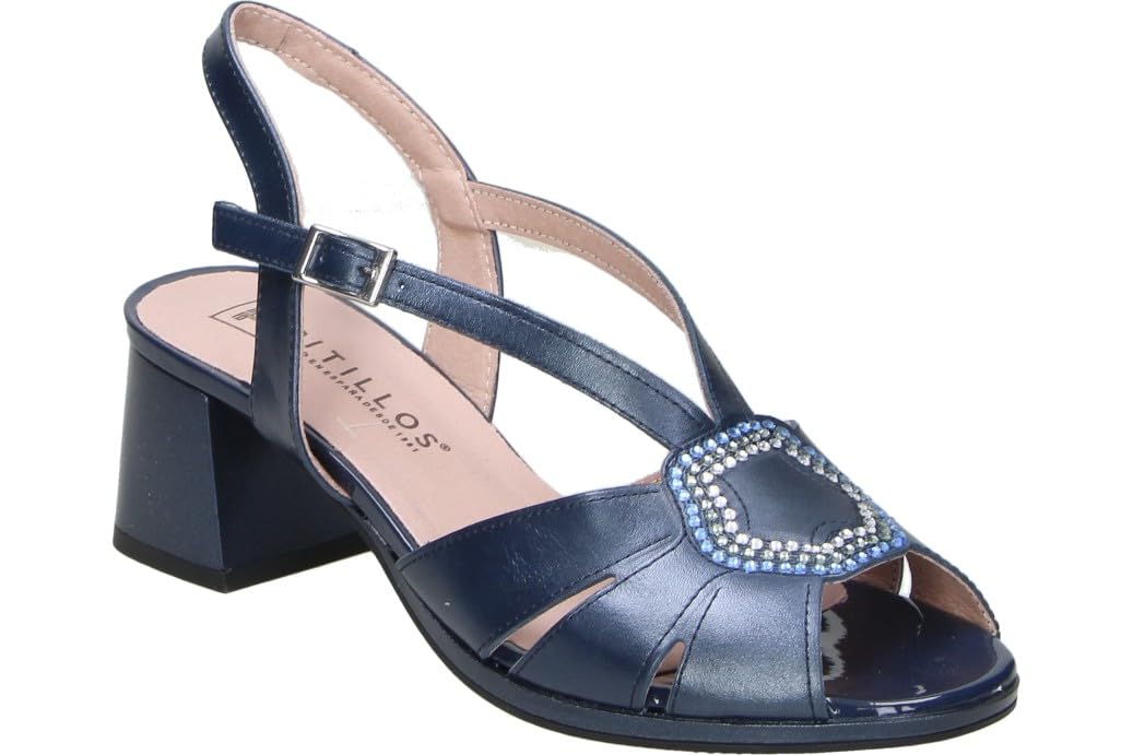 PITILLOS Sandalias de Piel Mujer – Sandalia con Tacón en Azul Marino con Detalle de Broche – Sandalia de Fiesta con Hebilla – Tacón Medio y Cómodo – Boda – Modelo 11215 – 36 EU