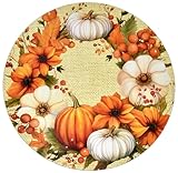 Juego de 50 manteles individuales desechables redondos de papel de 13.5 pulgadas, diseño rústico de calabaza, girasol, hojas, arpillera, cargadores, para Halloween, Acción de Gracias, decoración de
