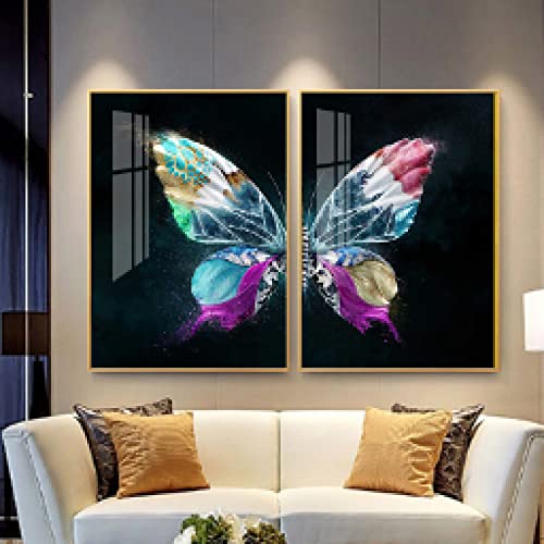 Toile Abstrait Golden Butterfly Wings Décoration Murale Salon sans Cadre