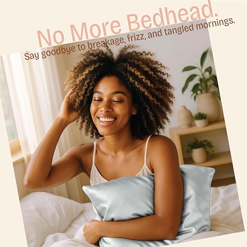 Image of BLISSFORD Satin Pillowcase with Zipper, for Hair and Skin Care, Feels Soft and Cool Like a Silk Pillowcase, Satin Pillow Cases 2 Pack, Slik Pillow Cover, Silver Grey - King Size, Set of 2