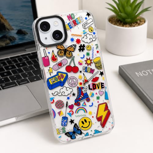 Image of SQUIF for iPhone 15 Back Case Cover Silicone Transparent Soft Design Art Printed | Camera Bump Protection (Multicolor)