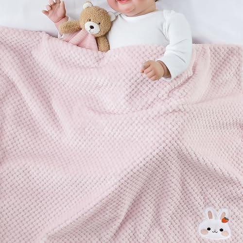 Image of CREVENT 30''X40'' Cute Cozy Fluffy Warm Baby Blanket for Girls Infants Toddlers' Bedding Crib Cot Stroller, Baby Shower Birthday Newborn's Gift Pink- Bunny