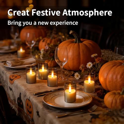 Image of Rechargeable Flameless Candles with Timer Remote | 1.7 inchx2.6 inch Clear Acrylic LED Tea Lights Candles,Small Votive Electric LED Candles for Home Wedding Holiday Decor Gray(6 Pack)