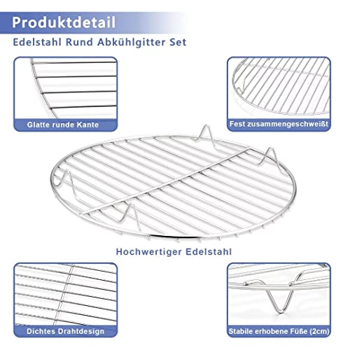 Homikit Abkühlgitter, 2 Stück Edelstahl Rund Kuchengitter Auskühlgitter Set zum Backen Kühlen Dämpfen, 19 cm, Gesund & Langlebig, Rostfrei & Spülmaschinengeeignet