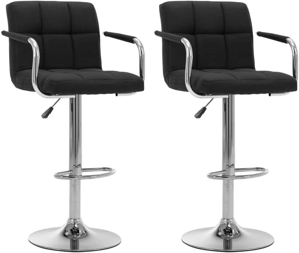 Bar Stools Set of 2 Height-Adjustable Rotating Bar Chairs Dining Stools with Backrest and Armrest for Bar Counter and Kitchen 53 x 52 x 92-112 cm Black Fabric