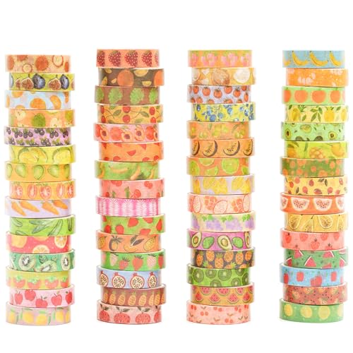 Songdao Zestaw 60 rolek taśmy Washi, taśma maskująca, dekoracyjna taśma washi, kolorowa taśma klejąca do scrapbookingu, pamiętnika, planera, pakowania prezentów (owoce)