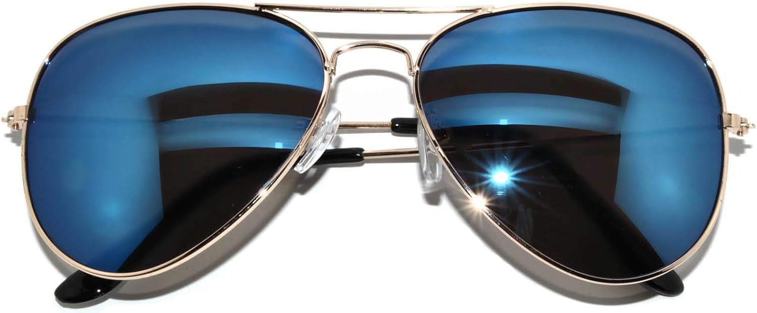 OWL 12 Pairs Bulk Unisex Aviator Sunglasses Gold Metal Frame Colored Mirror Lens UV400 Protection