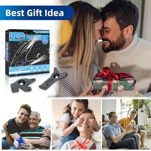 Image of MOIPEJO LED Flashlight Gloves, Gifts for Men Dad Him Boyfriend Husband, Cool Gadget Hands-Free Finger Lights for Camping Fishing Repairing, Fathers Day Christmas Birthday Gift-Rock Gray