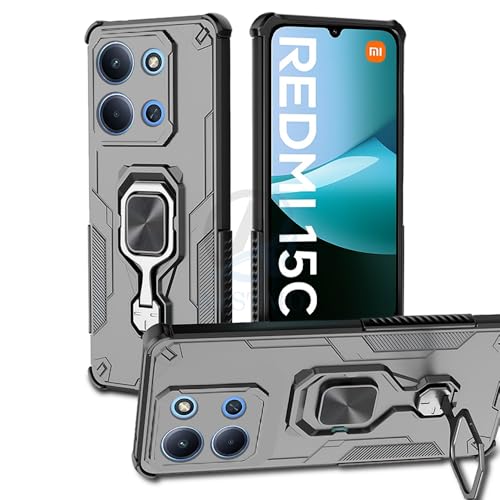 Image of AESTMO Armor Back Cover for Redmi 15C 5G / Poco C85 5G | Ring Holder & Kickstand & Camera Protection in-Built | 360 Degree Protection Back Case Cover (Black)