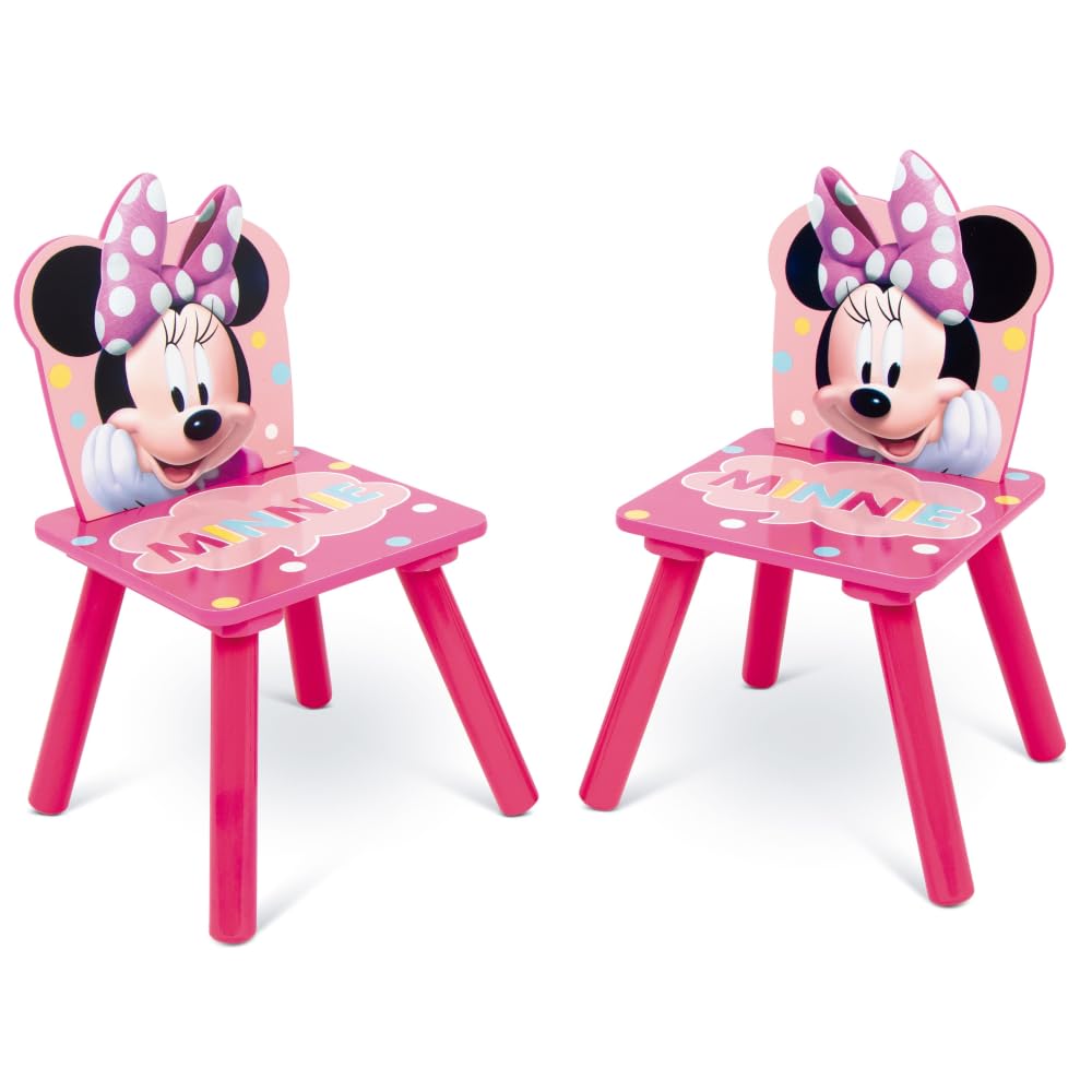 CARTOON Set Tavolo e 2 Sedie Bambini Minnie Disney in Legno Tavolino Cameretta con Sedie 445x50x50 cm Arredo per Disegno Gioco e Merenda Mobilietta Bambina Età 3+