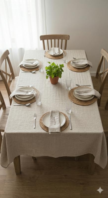 WWW.THROWPILLOW.IN Neutral Linen Table Cover, Herringbone Textured Dining Tablecloth Rectangle Shape 40"x 60", Anti Skid Table Cloth for 4 Feet Center Coffee Table |Living Room Diwali Decor-image-20