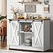 4 EVER WINNER Coffee Bar Cabinet with Sliding Barn Doors, 42” Farmhouse Coffee Bar with Adjustable Shelves for Kitchen, Buffet Cabinet with Storage for Dining Room, White