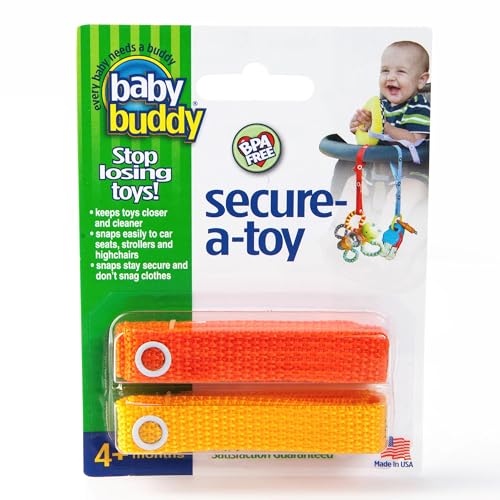 Baby Buddy Secure-A-Toy, Safety Strap Secures Toys, Teether, or Pacifiers to Strollers, Highchairs, Car Seats, Adjustable Length to Keep Toys Sanitary...